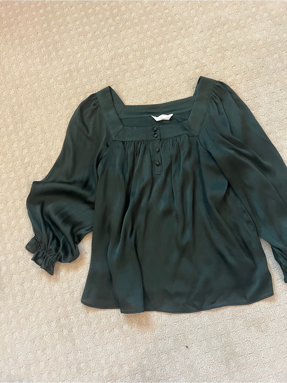 LC Lauren Conrad Dark Green Square-Neck Peasant Blouse